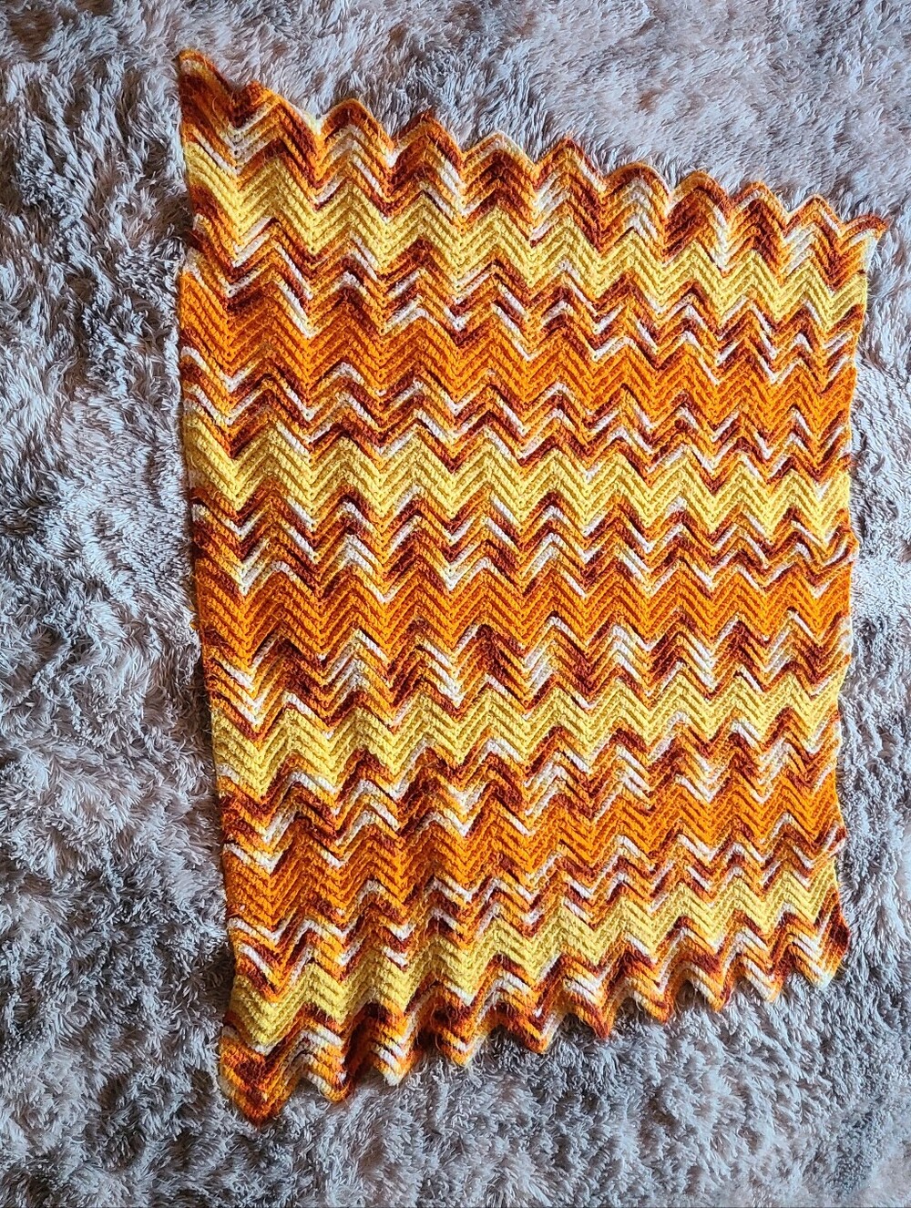 Hand Crafted Orange, Yellow & White Chevron Throw - Picture 5 of 13